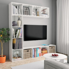 vidaXL Set bibliotecă TV, 3 piese, alb foarte lucios, 180x30x180 cm