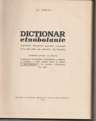 AL. BORZA - DICTIONAR ETNOBOTANIC foto