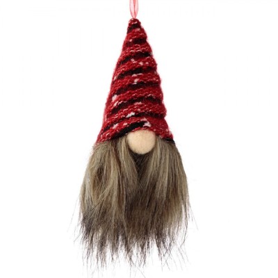 Ornament Brad Crăciun Figurină Gnome, Căciulă Roșie, Barbă Maro, 5x9cm, Poliester foto