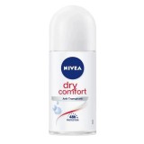 Antiperspirant Nivea Dry Comfort roll-on pentru femei, protectie 48h, formula Dual Active, fara alcool etilic si coloranti, pentru axila, 25 ml