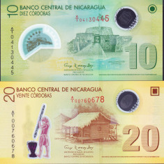 Bancnota Nicaragua 10 si 20 Cordobas 2007 - P201a/202a UNC ( set x2 polimer )