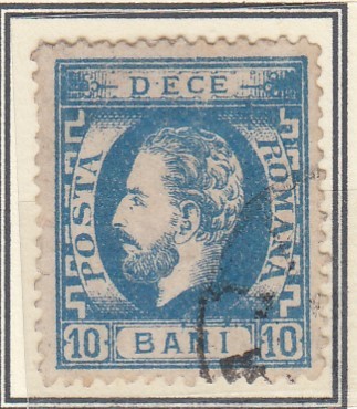 ROMANIA 1872 LP 36 REGELE CAROL I CU BARBA 10 BANI ALBASTRU DESCHIS STAMPILAT