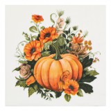 șervețele de Masă Imprimate, Model Dovleac Portocaliu, Flori, Frunze, 2 Straturi, Set 20 Bucăți, 33x33cm, Multicolor, Oem