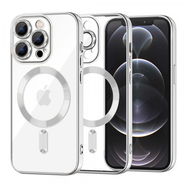 Husa MagSafe pentru Apple iPhone 12 Pro, Techsuit, Luxury Crystal, Argintie