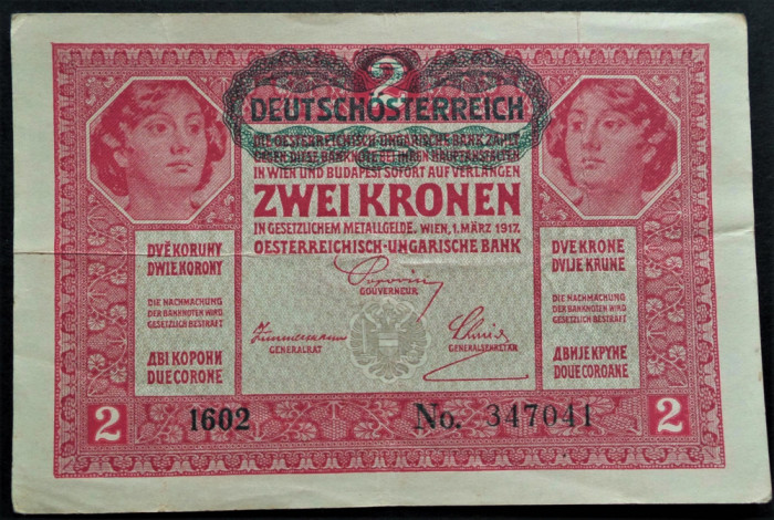 Bancnota istorica 2 COROANE - AUSTRO-UNGARIA (AUSTRIA), anul 1917 * cod 405