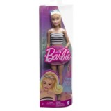 BARBIE PAPUSA BARBIE FASHIONISTA BLONDA CU PARUL PRINS IN COADA SI FUSTA ROZ