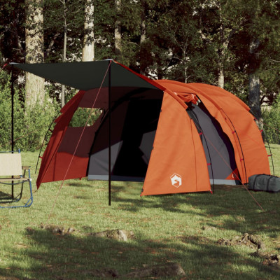vidaXL Cort de camping pentru 4 persoane, gri/portocaliu, impermeabil foto
