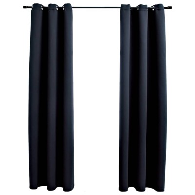vidaXL Perdele opace cu inele, 2 buc., negru, 97x213 cm, material textil foto