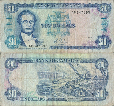 1985 ( 1 I ) , 10 dollars ( P-71a ) - Jamaica foto