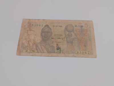 Bancnota 5 Francs 1950 Africa Occidentala foto