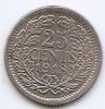 Olanda 25 Cents 1918 - Wilhelmina, Argint 3.575g/640, 19 mm KM-146, Europa