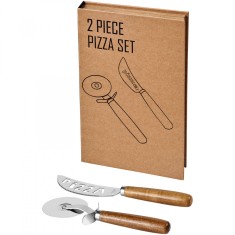 Set cutite pizza, 2 piese, 2,7x25,5x17 cm, Everestus, 20SEP0884, Carton, Otel, Lemn, Natur, saculet inclus foto