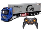 Camion container cu telecomanda, 9 functii, lumini, sunete, deschidere usi, cablu USB, scara 1:24