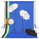 VidaXL Set studio foto cu lămpi, umbrele, fundal și reflector