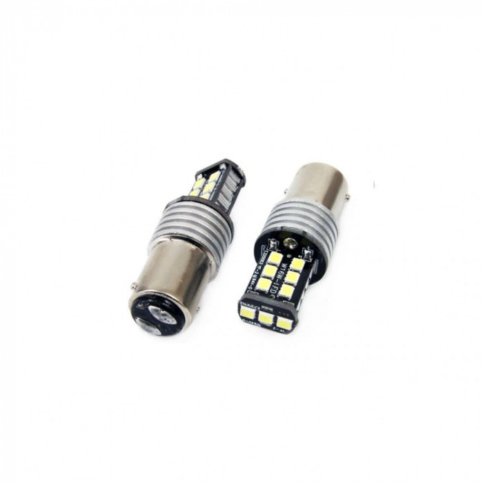 Set becuri auto cu LED CANBUS P21/5W BA15D 15 SMD 7.5W Alb 12/24V AVX-AM01641