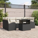 Set canapea gradina Gossi 7 piese cu perne, negru, ratan, canapea gradina Gossi 2 persoane cu depozitare si perne, negru, ratan