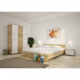 Dormitor Roxana Stejar cu Pat matrimonial 140 cm x 200 cm Dulap 3 usi 123 cm x 192 x 48 cm si Noptiere 44 cm x 32 cm x 23 cm