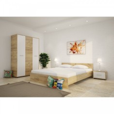 Dormitor Roxana Stejar cu Pat matrimonial 140 cm x 200 cm Dulap 3 usi 123 cm x 192 x 48 cm si Noptiere 44 cm x 32 cm x 23 cm foto
