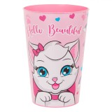Pahar plastic pentru copii cu desen de pisica roz &quot;Hello Beautiful&quot; 340ml