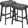 VASAGLE Set 2 scaune bar cu tapiterie piele ecologica, picioare din lemn, 44x32x66 cm, negru Household NewTrend