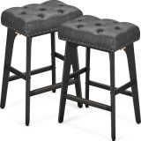 VASAGLE Set 2 scaune bar cu tapiterie piele ecologica, picioare din lemn, 44x32x66 cm, negru Household NewTrend
