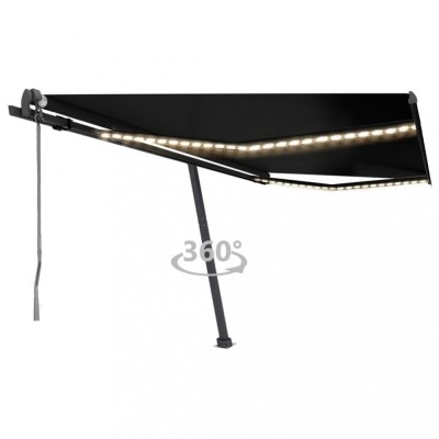 vidaXL Copertină automată cu senzor v&amp;acirc;nt &amp;amp; LED, antracit, 400x350 cm foto