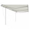 Copertină retractabilă automat, cu st&acirc;lpi, crem, 6x3 m