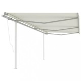 Copertină retractabilă automat, cu st&acirc;lpi, crem, 6x3 m