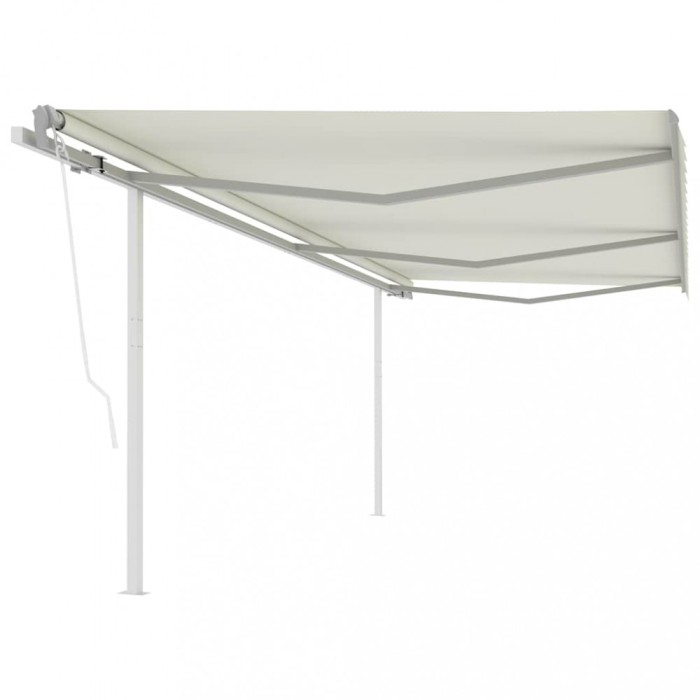 Copertină retractabilă automat, cu st&acirc;lpi, crem, 6x3 m