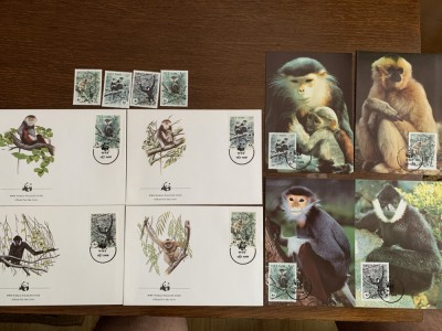 vietnam - maimuta - serie 4 timbre MNH, 4 FDC, 4 maxime, fauna wwf foto