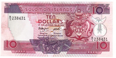 Insulele Solomon 10 Dolari 1986 P-15 Seria 238431 foto
