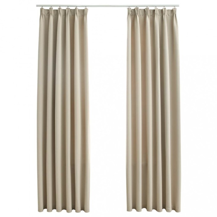 Draperii opace cu carlige, 2 buc., bej, 140 x 225 cm