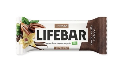 Lifebar baton cu cacao si vanilie in ciocolata raw bio 40g foto