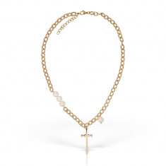 Colier Cross and Pearls, placat cu aur de 14K