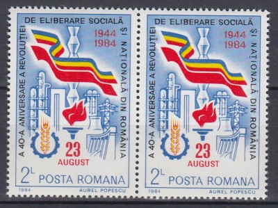 1984 LP 1109 A 40-a ANIVERSARE A REVOLUTIEI DE ELIBERARE PERECHE MNH foto