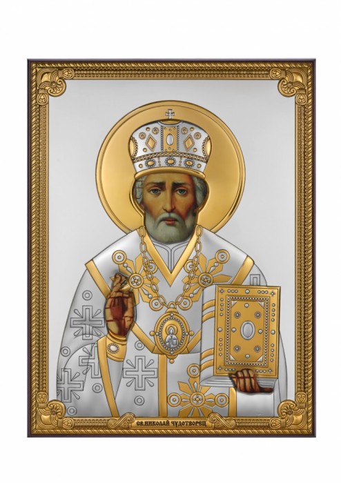 Icoana Sfantul Nicolae argintata 19x26 cm
