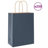 VidaXL Saci de h&acirc;rtie 250 buc cu m&acirc;nere Albastru 21x11x28 cm