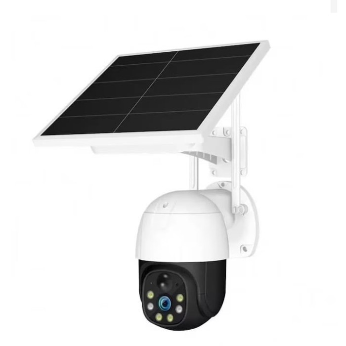 Camera de supraveghere, cu panou solar, conexiune 4G, vedere nocturna, senzor de miscare, acumulatori inclusi, dispune si de cititor de card, alb