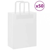 vidaXL Pungi H&acirc;rtie Albe cu M&acirc;nere, 21x11x28 cm, 50 buc, Kraft, 6kg, Cadou, Cumparaturi