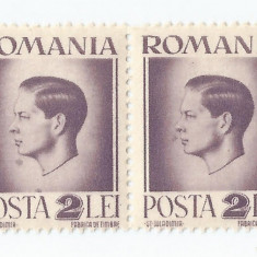 *Romania, LP 187/1945, Uzuale - Mihai I, hartie alba, pereche, eroare, MNH