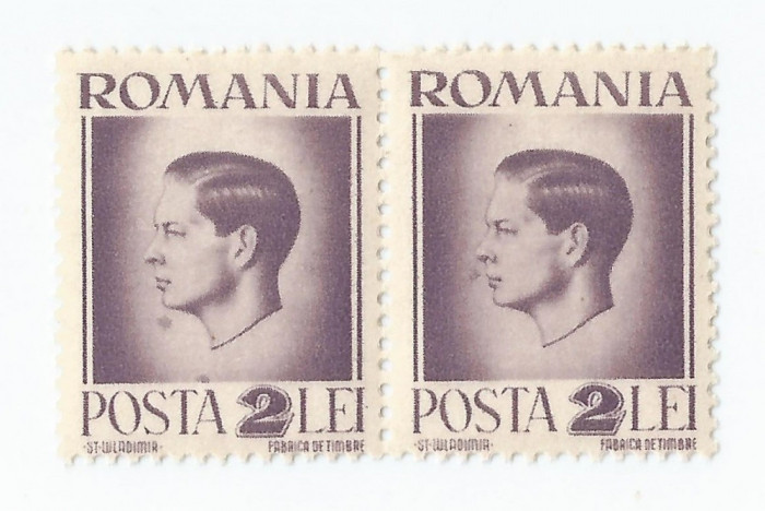 *Romania, LP 187/1945, Uzuale - Mihai I, hartie alba, pereche, eroare, MNH