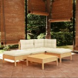 VidaXL Set mobilier grădină cu perne crem, 5 piese, lemn de pin 3096292