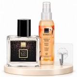 Cumpara ieftin Set cadou cu carlig transparent 5.5 x 5.5 cm, AVON Little Black Dress 30 ml si Spray de Corp