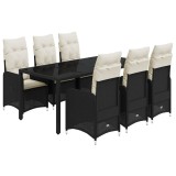 Cumpara ieftin Set bistro de gradina, 7 piese, cu perne, negru, poliratan