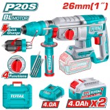 Ciocan rotopercutor TOTAL 20V 2.5J brushless cu 2 acumulatori 4Ah