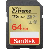 Card Memorie SDXC SanDisk Extreme, 64Gb, Clasa 10 / UHS-1 U3 SDSDXV2-064G-GNCIN