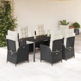 vidaXL Set mobilier de grădină cu perne, 7 piese, negru, poliratan 3213170