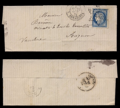 France 1875 Postal History Rare Cover Paris to Avignon D.250 foto
