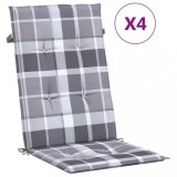 Perne scaun spatar inalt, 4 buc. gri carouri 120x50x3 cm textil