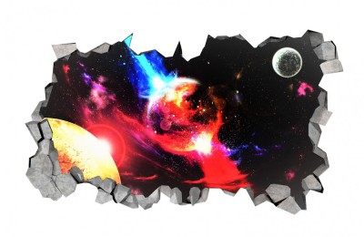 Sticker decorativ, gaura in perete 3D, Planeta, 85 cm, 1033STK foto